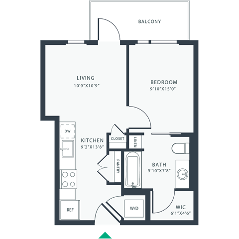 Floor plan for 1 bed, 1 bath, 515 sqft